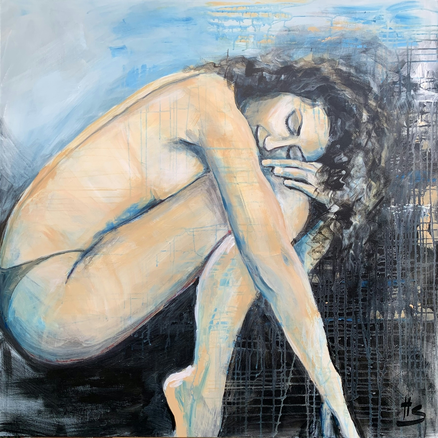 Nude artwork by Heike Schümann depicts a peaceful woman with closed eyes